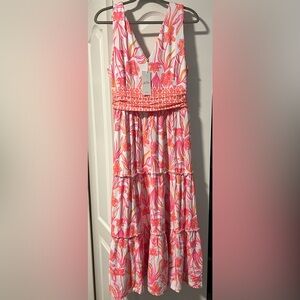 Lilly Pulitzer Pink and Orange Lovely Skylar Midi Dress